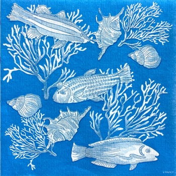 Paviot, Serviette, bedruckt mit Fond Marin Meeresboden blau